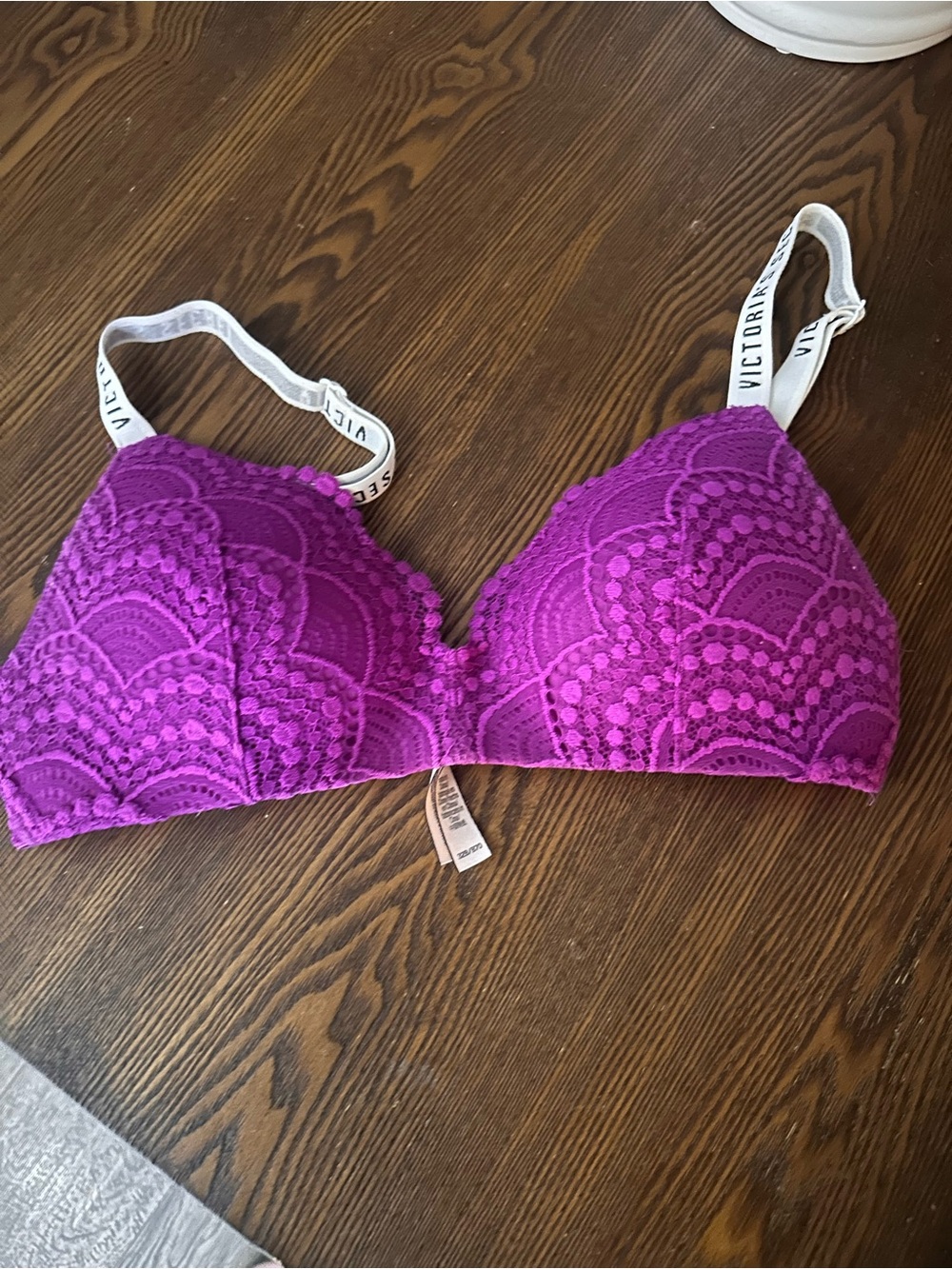 Victoria's Secret Magenta Lace Push-Up Bra with Branded Straps